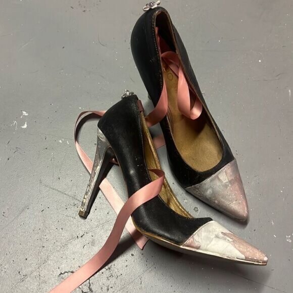 Aldo Shoes - Size 8 Custom ALDO Hydrodipped Black Pink Ribbon Stilettos
